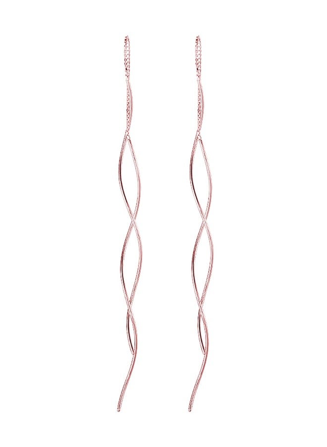 Reffeer Solid 925 Sterling Silver Double Linear Curved Dangle Earrings for Women Teen Girls Long Dangle Threader Earrings Tassel Drop (Rose) - Image 1